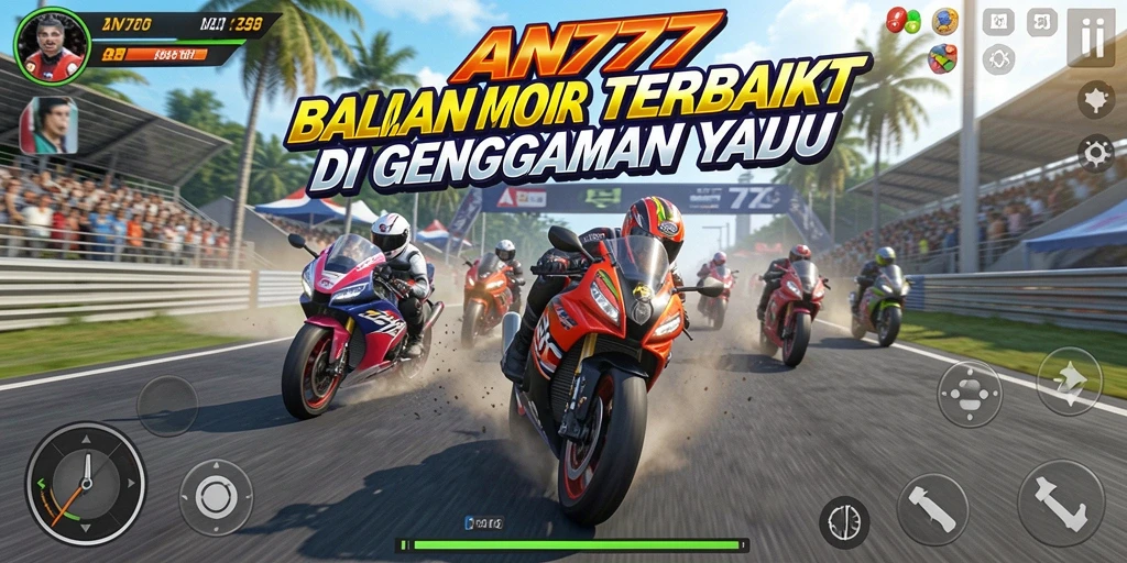 Tampilan gameplay AN777 yang penuh aksi selama balapan motor.
