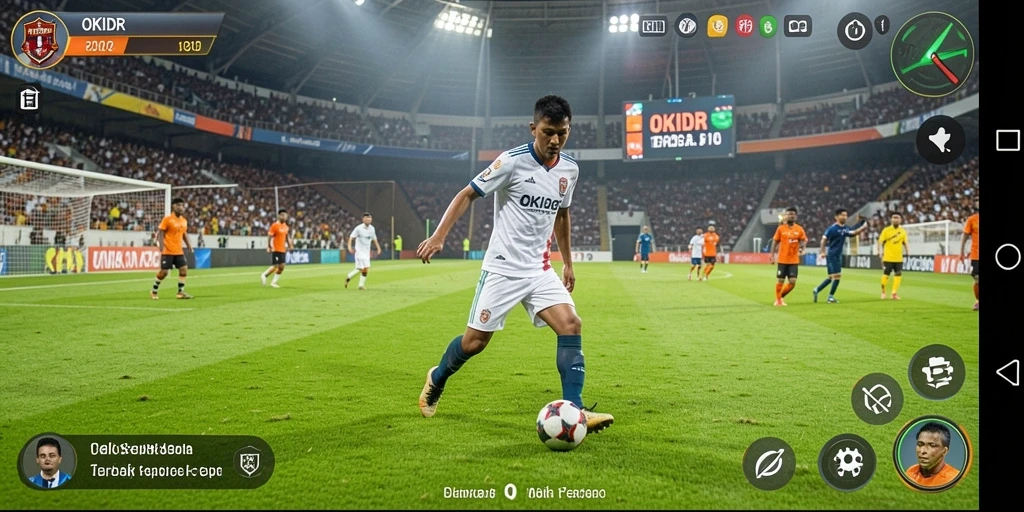 Gameplay mendebarkan di lapangan sepak bola virtual.