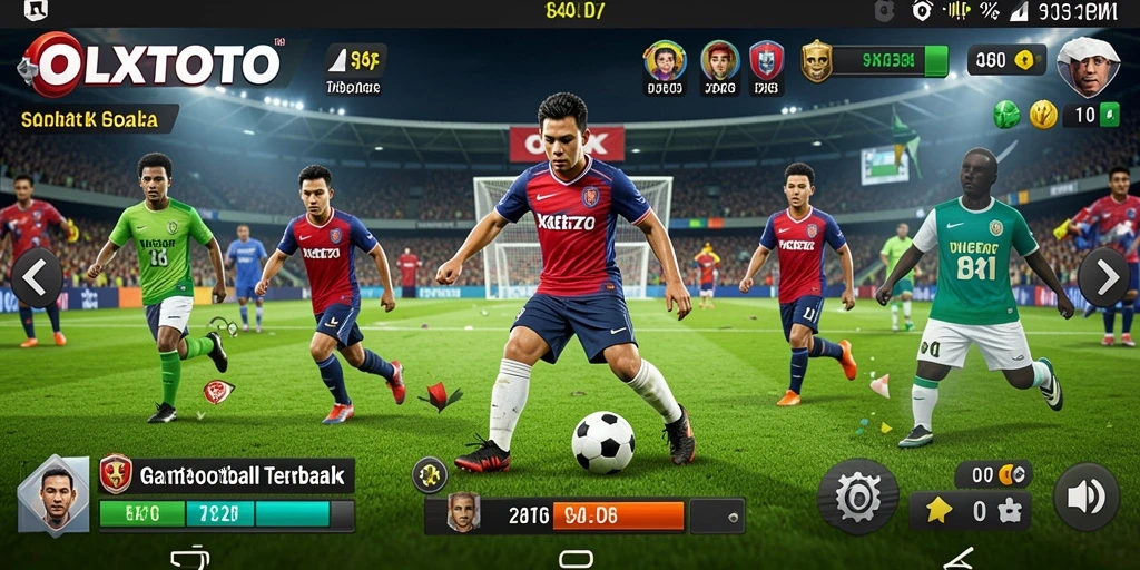 Tampilan dinamis gameplay OLXTOTO dengan aksi sepak bola yang seru.