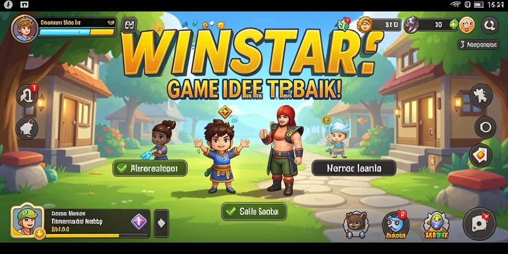 Screenshot gameplay WINSTAR menampilkan karakter bersantai sambil mengumpulkan sumber daya.